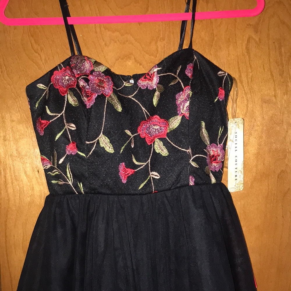 Spaghetti Strap Floral and Black Dress (Small)
